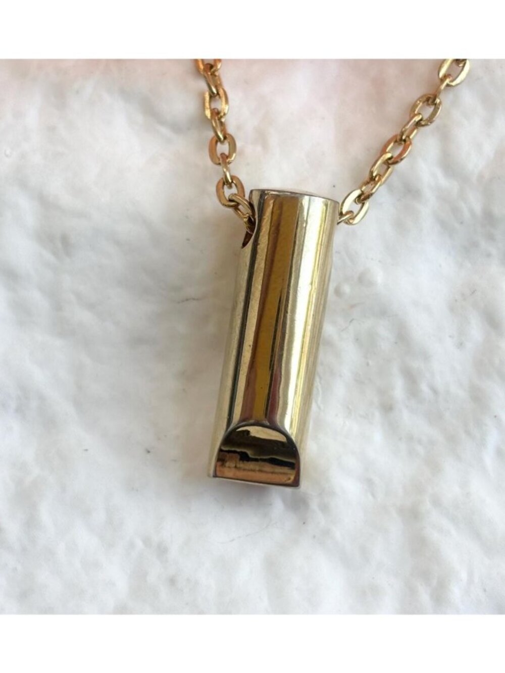 Whistle Shaped Gold Toned 80's Cable Chain Vintage Pendant Necklace - 24"